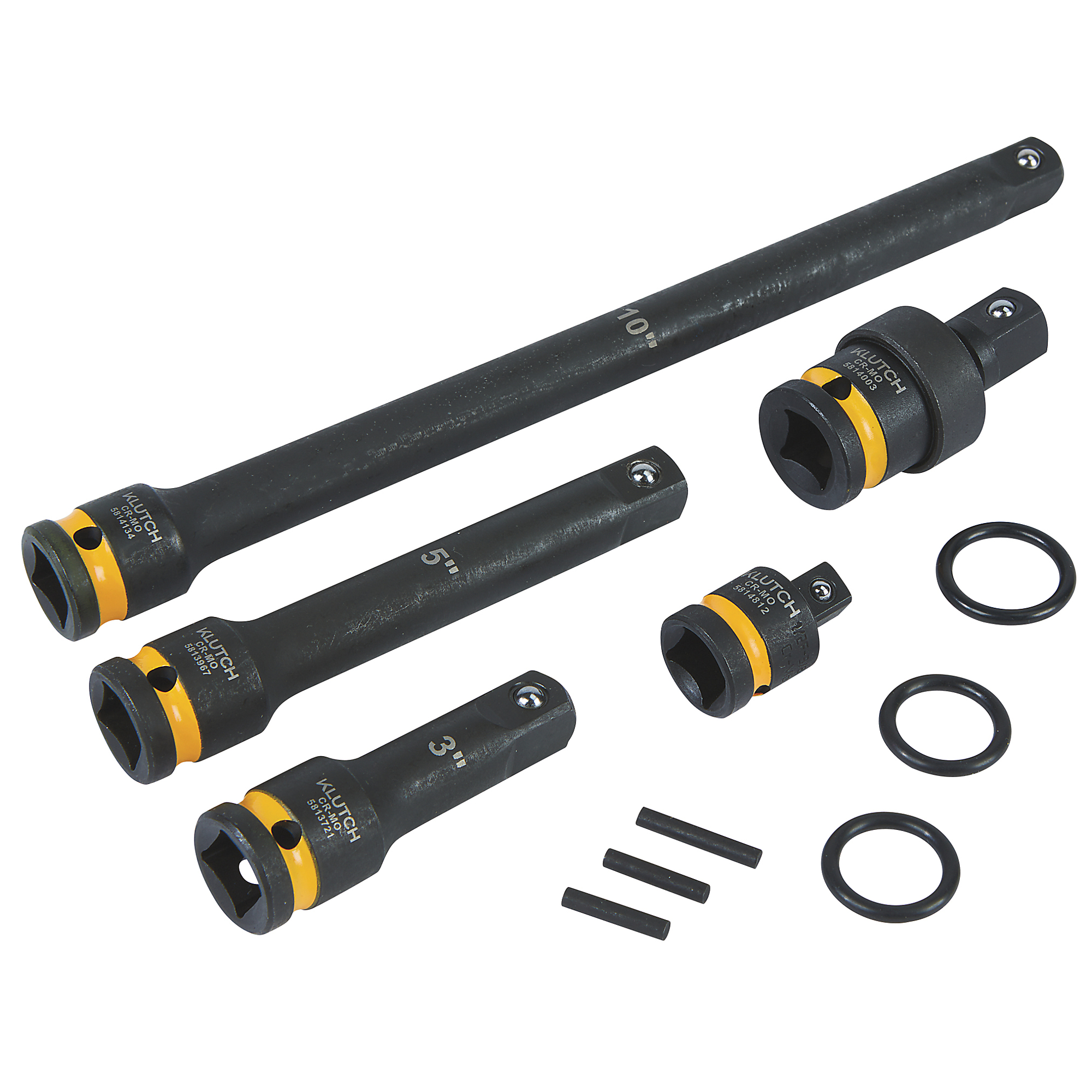 Klutch 1/2in. Drive Impact Chromium Molybdenum Steel Extenders, Adapters + Universal Joint, 5 Pcs.